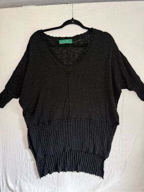 Signature Eight Dolman sleeve Black V-Neck Slub Knit Sweater 100% Cotton Size S